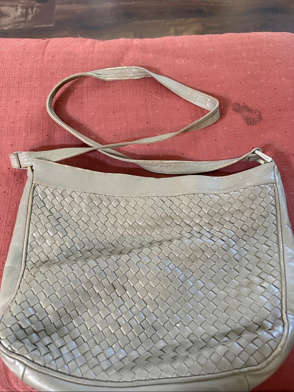 Woven Leather Shoulder Bag in Taupe